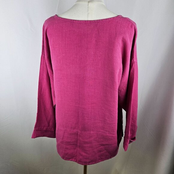 Bryn Walker Linen Tunic Top Sz Medium Fuchsia Pink Long Sleeve Lagenlook - Picture 4 of 10